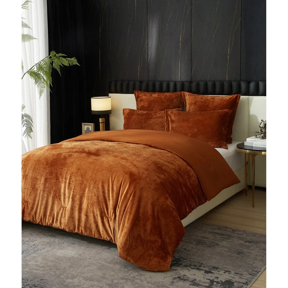 Zera Caramel Gold 100% Velvet 5 piece Comforter Set King